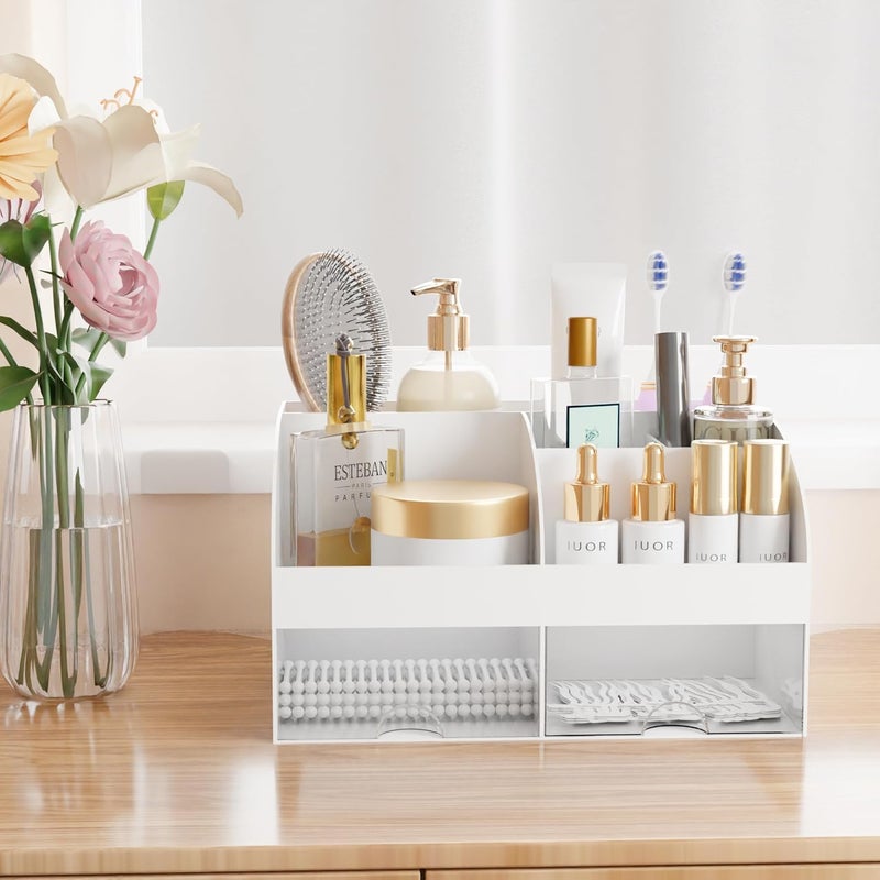 COMFYROOM Makeup Organizer with Drawers, Cosmetic Storage for Dresser Vanity and Bathroom Countertop, Beauty Holder for Lipstick Brush, Skincare Organizer for Vanity, Cosmetic Display Case (White) - Image 5